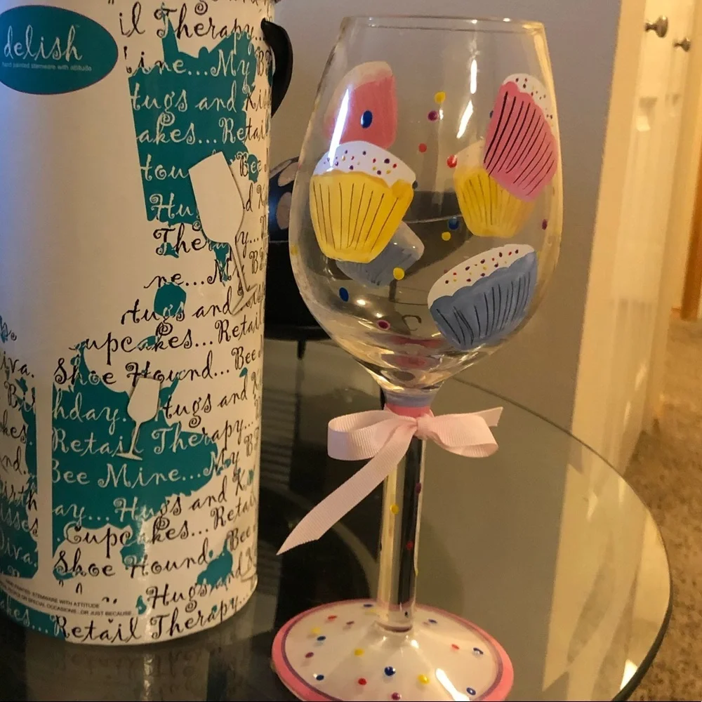 Delish Cupcakes Hand-Painted Wine Glass | 15oz Fifth Avenue Crystal Goblet